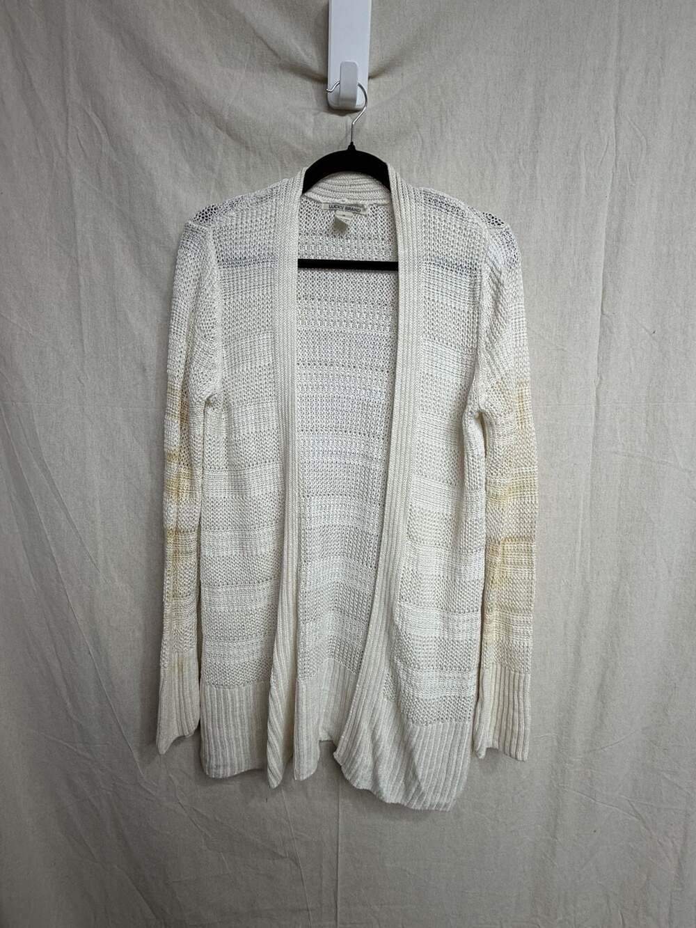 Lucky Brand Open Front Cardigan Size M White Linen Sweater
